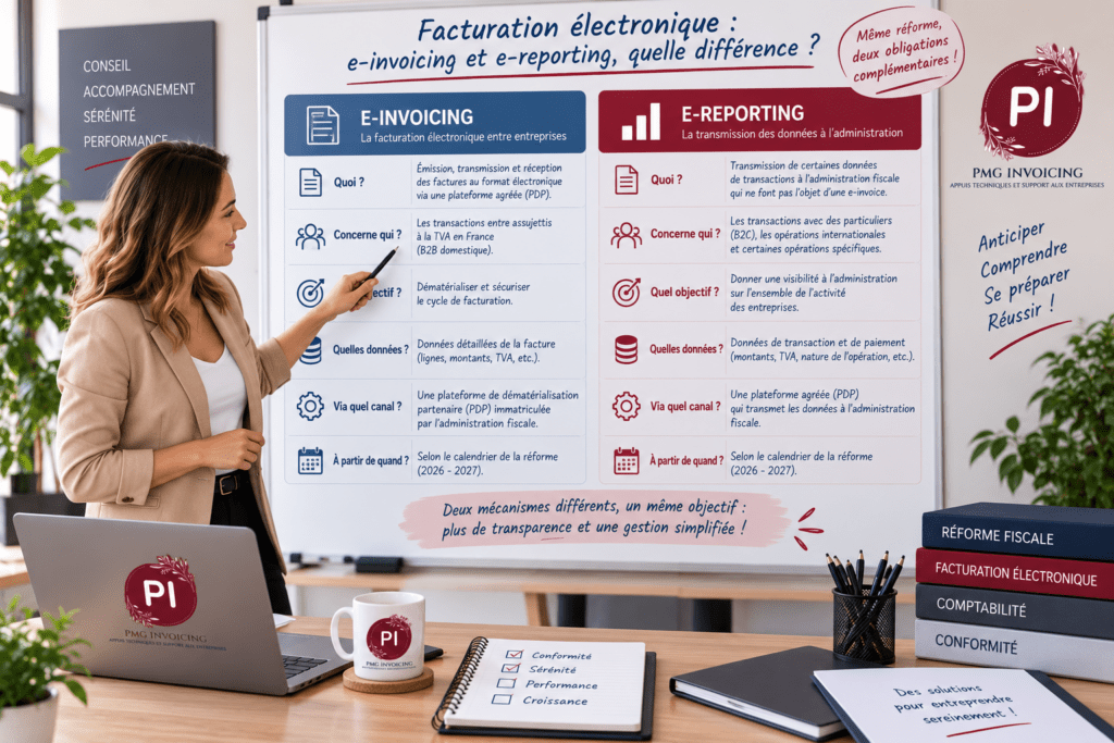 Tableau comparatif entre e-invoicing et e-reporting dans le cadre de la réforme de la facturation électronique